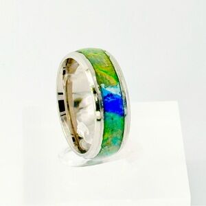 Vibrant Silver Ring with Colorful Inlay SIZE 9 # 006